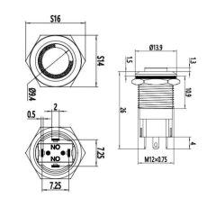 12A-G1Z 12 mm Çıkık Anahtarlı Işıklı Metal Buton