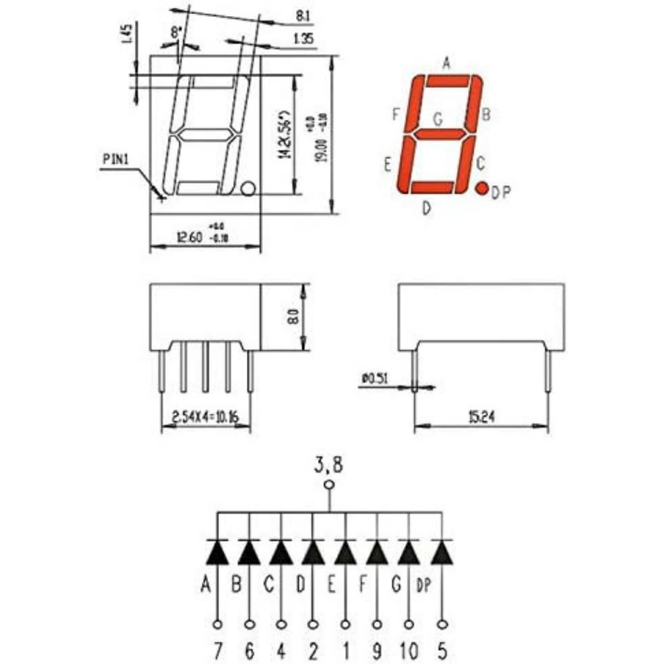 0.56 inç Kırmızı 1 Haneli 7 Segment LED Ekran