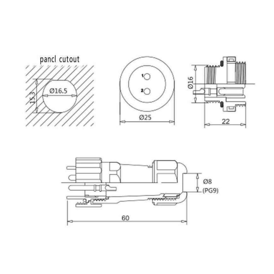 SD16 6 Pin 16mm Su Geçirmez Konnektör Takımı - Panel Tipi